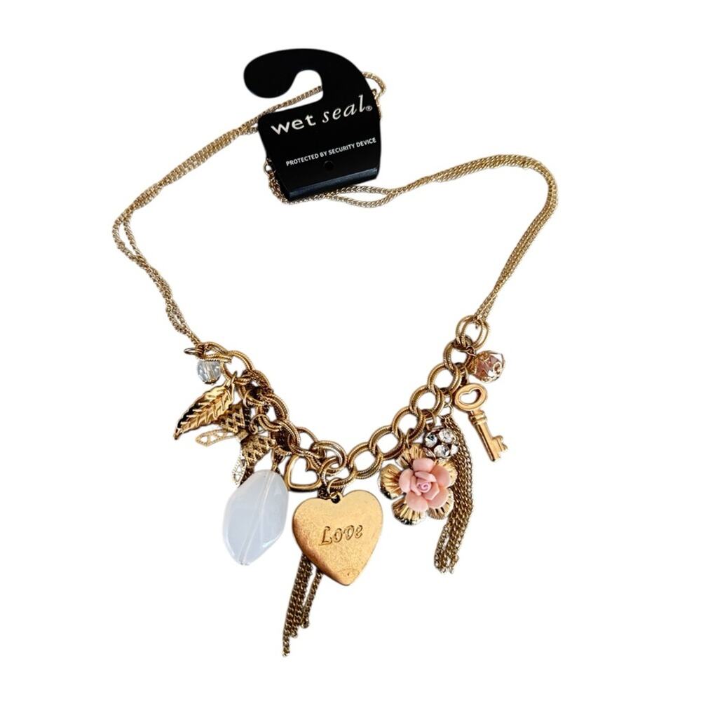 2013 Wet Seal Coquette Charm Necklace Gold Tone NWT